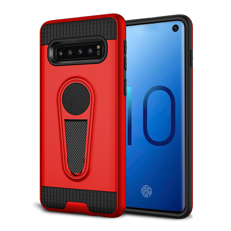 Galaxy S10 Metallic Plate Stand Case Work with Magnetic Mount Holder (Red)